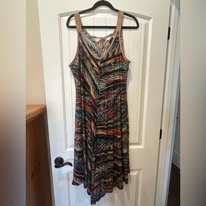 New Directions Multicolor Patterned Maxi Dress with Faux Suede Detailed Trim. XL